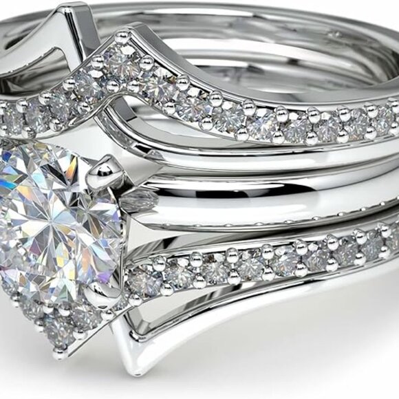 1.42 Carat 3PC Wedding Ring Set 925 Sterling Silver Moissanite Diamond Size 8 - Picture 3 of 6